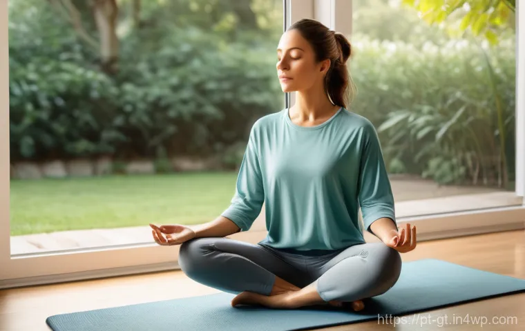 명상 앱의 구독 서비스 비교 - **Prompt:** A person in their late 20s to early 30s is seated comfortably on a soft rug next to a la...