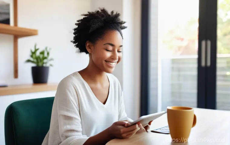 특정 주제를 위한 명상 앱 추천 - **Prompt:** A cozy bedroom scene at twilight. An adult individual (gender neutral, mid-30s) is comfo...