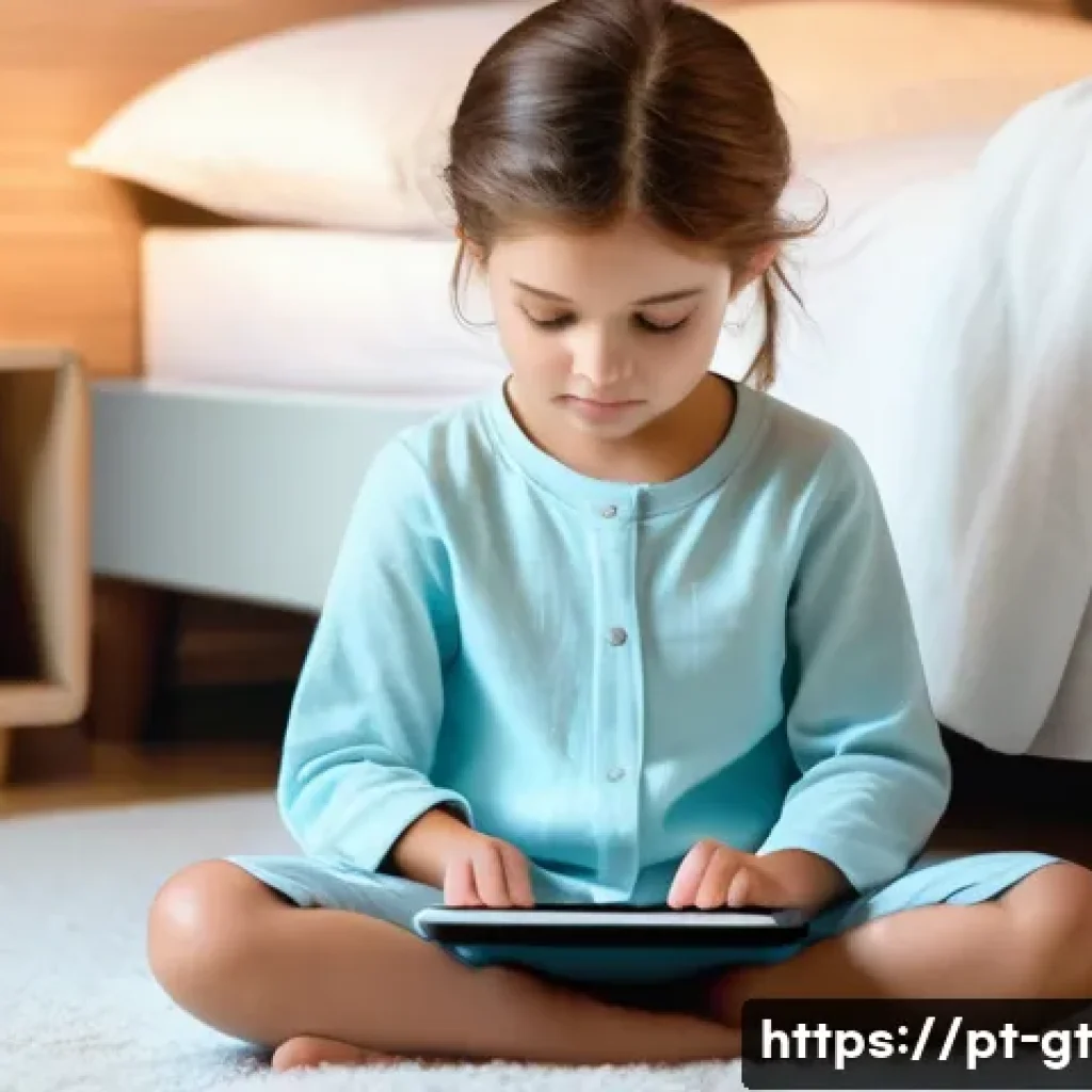 어린이를 위한 명상 앱 리뷰 - **Prompt 1: Child Engaged in Digital Mindfulness**
    A wide shot of a serene 7-year-old girl, with...