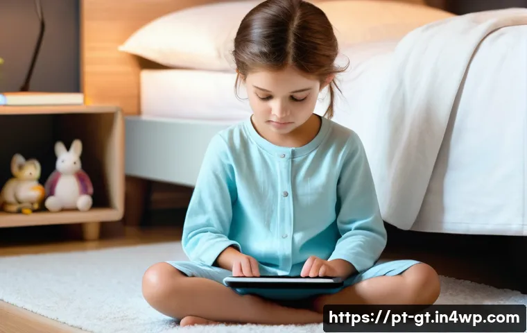 어린이를 위한 명상 앱 리뷰 - **Prompt 1: Child Engaged in Digital Mindfulness**
    A wide shot of a serene 7-year-old girl, with...