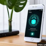 Home 23 명상 앱의 데이터 보안 및 개인 정보 처리 - A modern smartphone screen displaying a secure meditation app interface in Portuguese, highlighting ...