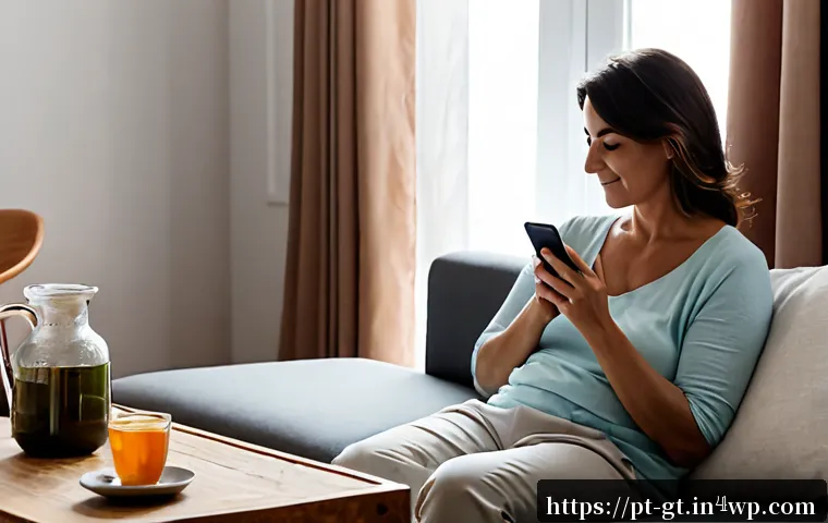 Home 17 명상 앱을 통한 감정 관리 방법 - Photorealistic morning self-care scene in a bright Lisbon apartment, a relaxed Portuguese woman in h...
